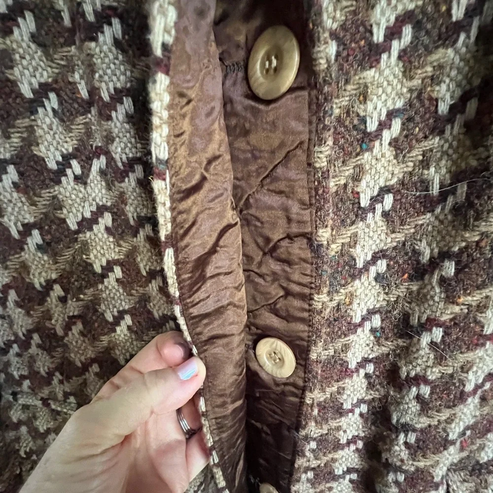 Marvin Richards VTG NEW Houndstooth Wool Coat with Fox Fur Collar Size 10 - Picture 5 of 14